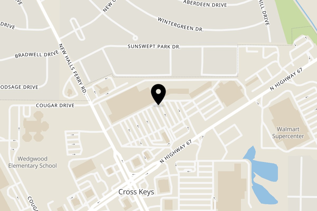 Map showing the location of CJF Lucid Creations on 147 Flower Valley Shopping Center in Florissant
